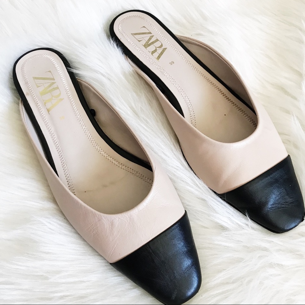 Zara Color Block Square Toe Leather Mules
